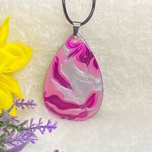 Hand Painted Iridescent Tear Drop Pendant Necklace